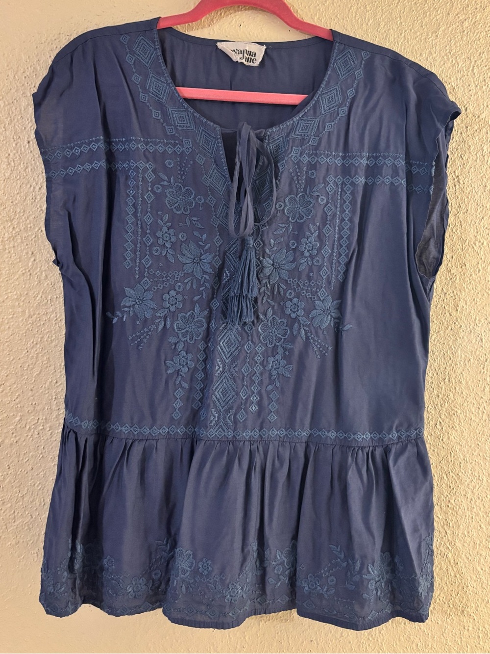 SAVANNA JANE Blue Floral Embroidered Boho Tassels M